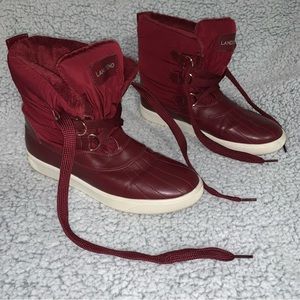 Women’s 10 LANDS’ END Red Chili Pepper Lace Up Fleece Lined Sneaker Boots 475377